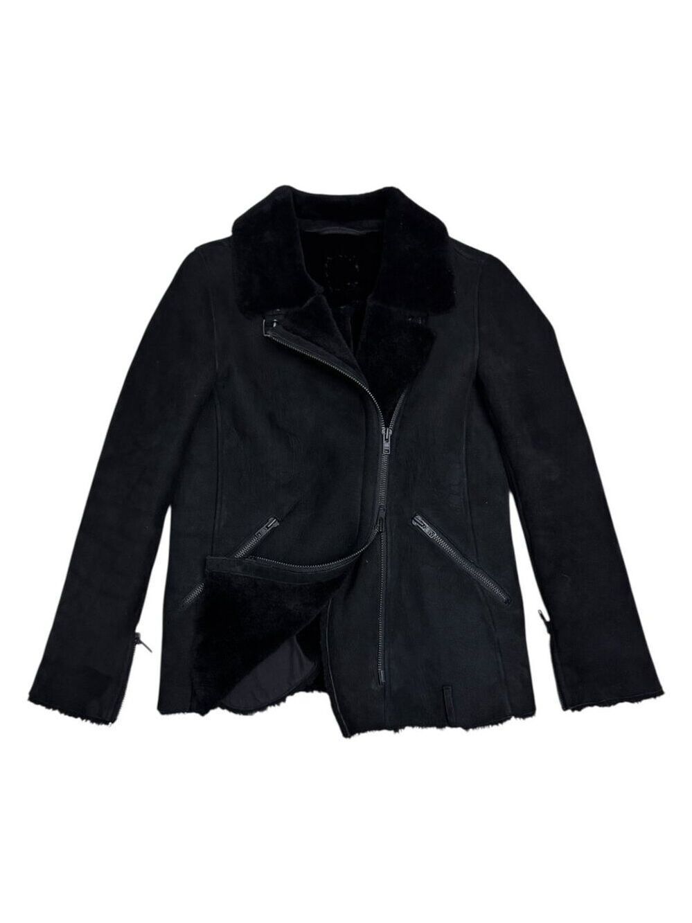 100% LAMB SHEARLING Just Female Vintage Luxury Jacket Coat Bomber Womens Small